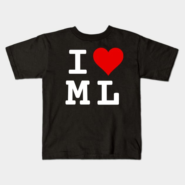 I Love ML | Stylized Abbreviation Heart Logo White Kids T-Shirt by aRtVerse